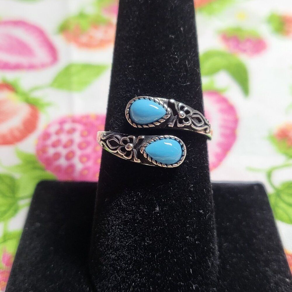 Turquoise Oxidized Sterling Silver Bypass Ring